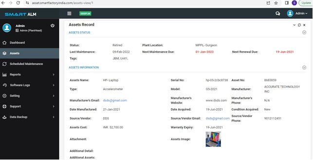 This is the dashboard that shows the Real-time Asset Insights in Smart Asset Lifecycle Management "SmartALM"